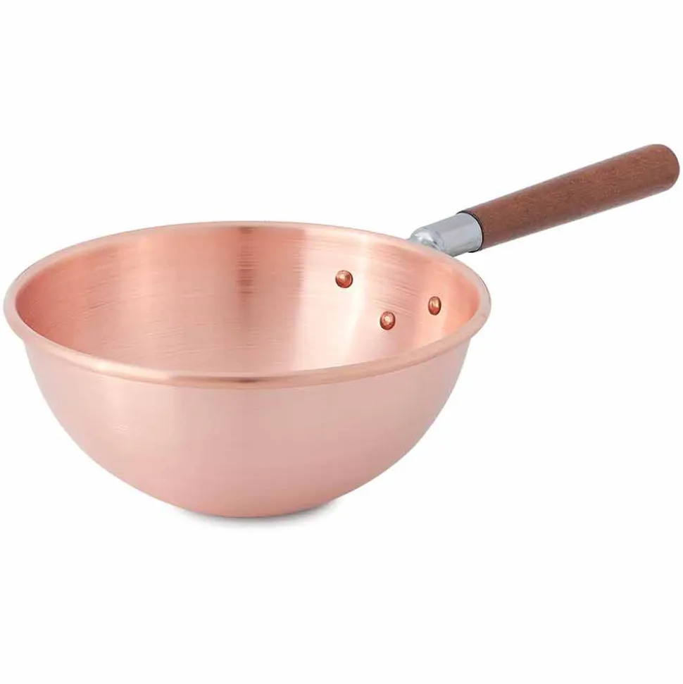 Bastardella in Rame Massiccio Liscio con Manico in Legno 36 cm - Giampiero