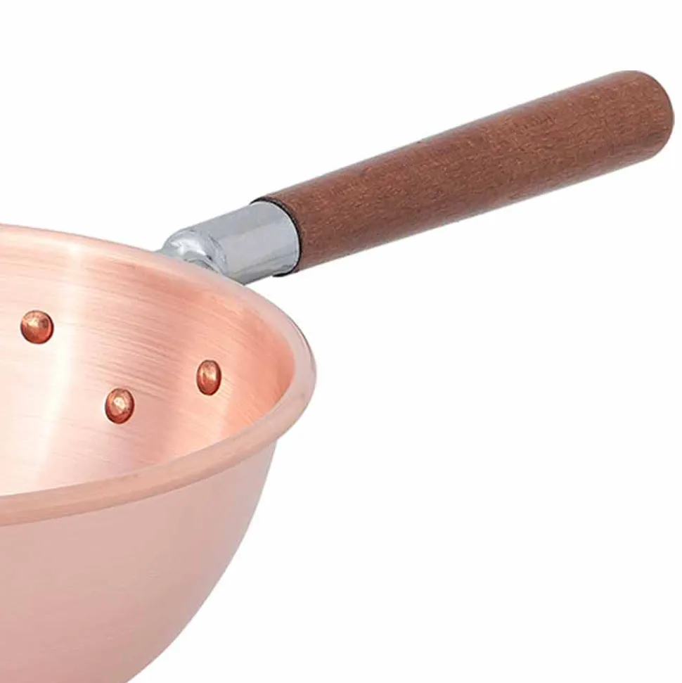 Bastardella in Rame Massiccio Liscio con Manico in Legno 30 cm - Giampiero