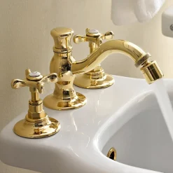 Batteria Bidet a 3 Fori con Scarico in Ottone Fatto a Mano Classica - Fioretta