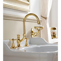 Batteria Lavabo a 3 Fori Bocca Alta in Ottone Fatto a Mano Classico - Fioretta