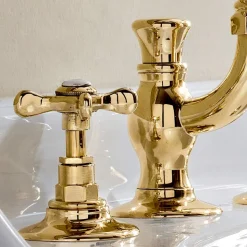 Batteria Lavabo a 3 Fori Bocca Alta in Ottone Fatto a Mano Classico - Fioretta