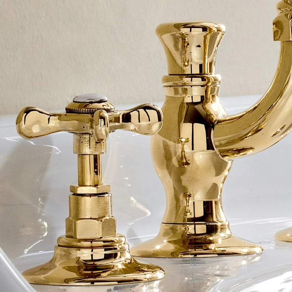 Batteria Lavabo a 3 Fori Bocca Alta in Ottone Fatto a Mano Classico - Fioretta