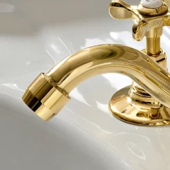 Batteria Lavabo a 3 Fori con Scarico in Ottone Fatto a Mano Classico - Fioretta