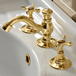 Batteria Lavabo a 3 Fori con Scarico in Ottone Fatto a Mano Classico - Fioretta