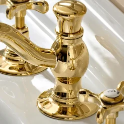 Batteria Lavabo a 3 Fori con Scarico in Ottone Fatto a Mano Classico - Fioretta