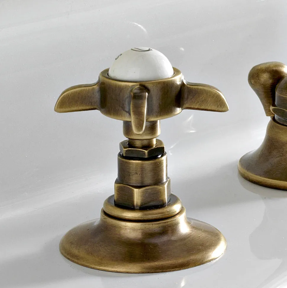 Batteria Lavabo 3 Fori Bocca Alta in Ottone e Maniglie a Farfalla - Miriano