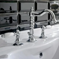 Batteria Lavabo 3 Fori con Scarico Ottone Stile Classico Artigianale - Noriana