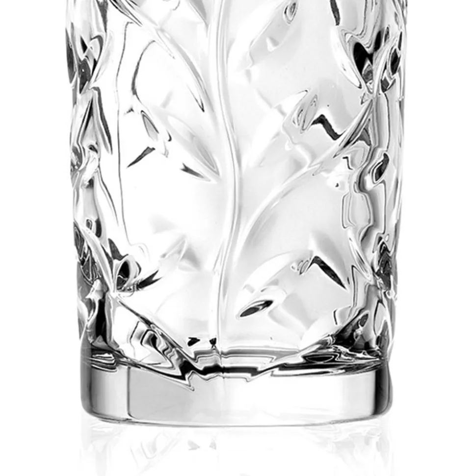 Bicchieri Tumbler Alti in Eco Cristallo Decoro a Foglia 12 Pz - Magnolio