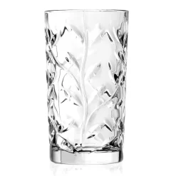Bicchieri Tumbler Alti in Eco Cristallo Decoro a Foglia 12 Pz - Magnolio