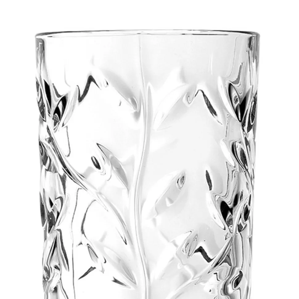 Bicchieri Tumbler Alti in Eco Cristallo Decoro a Foglia 12 Pz - Magnolio