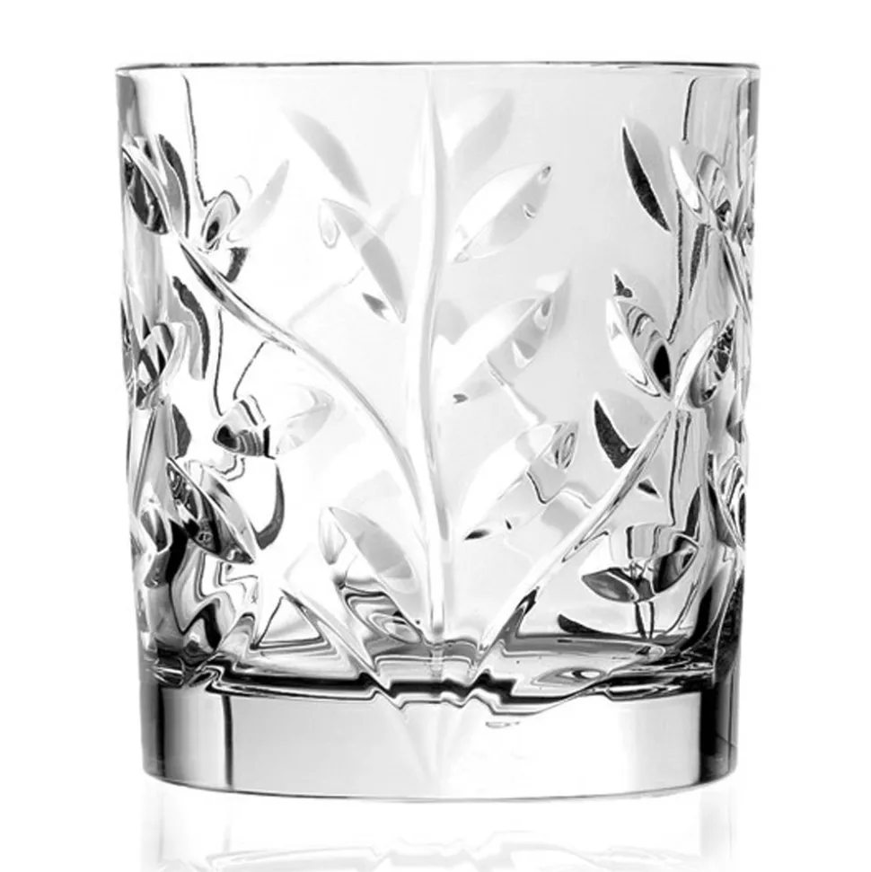 Bicchieri Tumbler Bassi in Eco Cristallo Decoro a Foglia 12 Pz - Magnolio