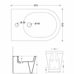Bidet in ceramica 57x37cm design moderno Sun, made in Italy