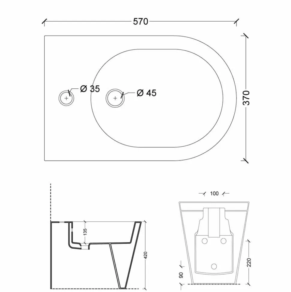 Bidet in ceramica 57x37cm design moderno Sun, made in Italy