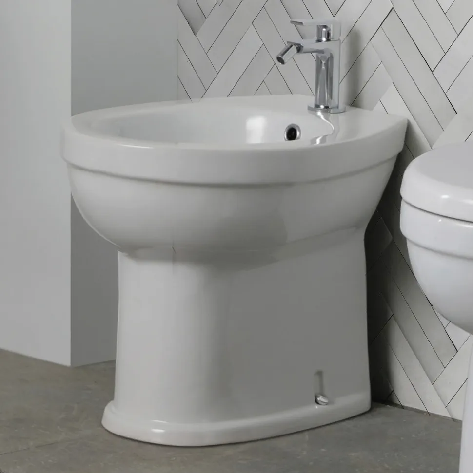 Bidet Monoforo a Terra in Ceramica Bianca dal Design Classico - Silice