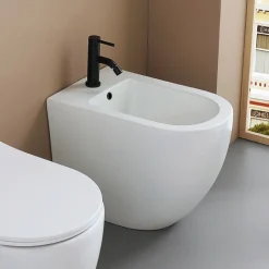 Bidet Monoforo a Terra in Ceramica Bianca Resistente e Design Moderno - Olmo