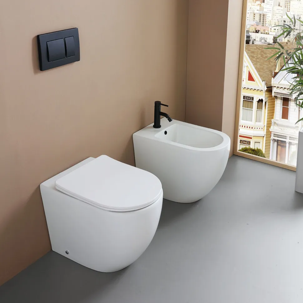 Bidet Monoforo a Terra in Ceramica Bianca Resistente e Design Moderno - Olmo