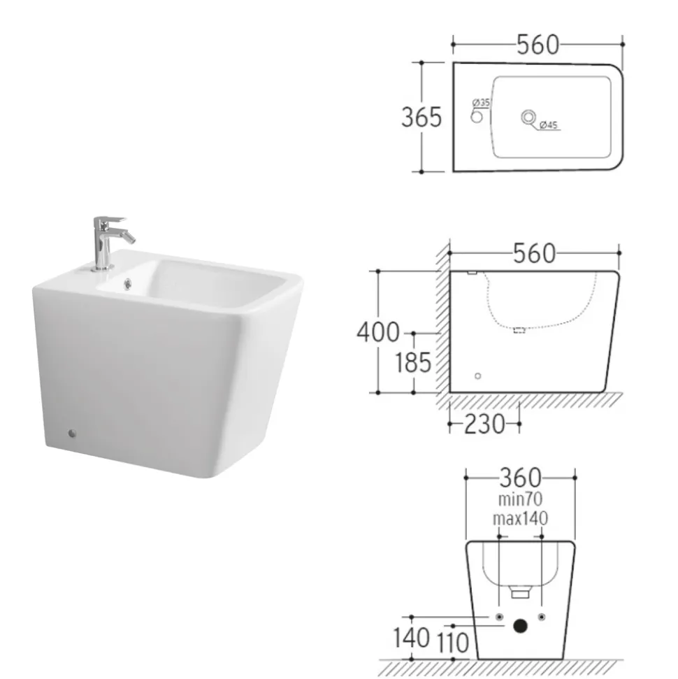 Bidet Monoforo A Terra in Ceramica Bianca dal Design Moderno Elegante - Giunco