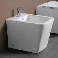Bidet Monoforo A Terra in Ceramica Bianca dal Design Moderno Elegante - Giunco