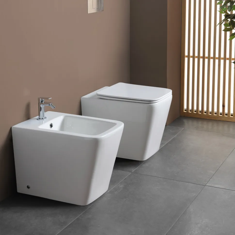 Bidet Monoforo A Terra in Ceramica Bianca dal Design Moderno Elegante - Giunco