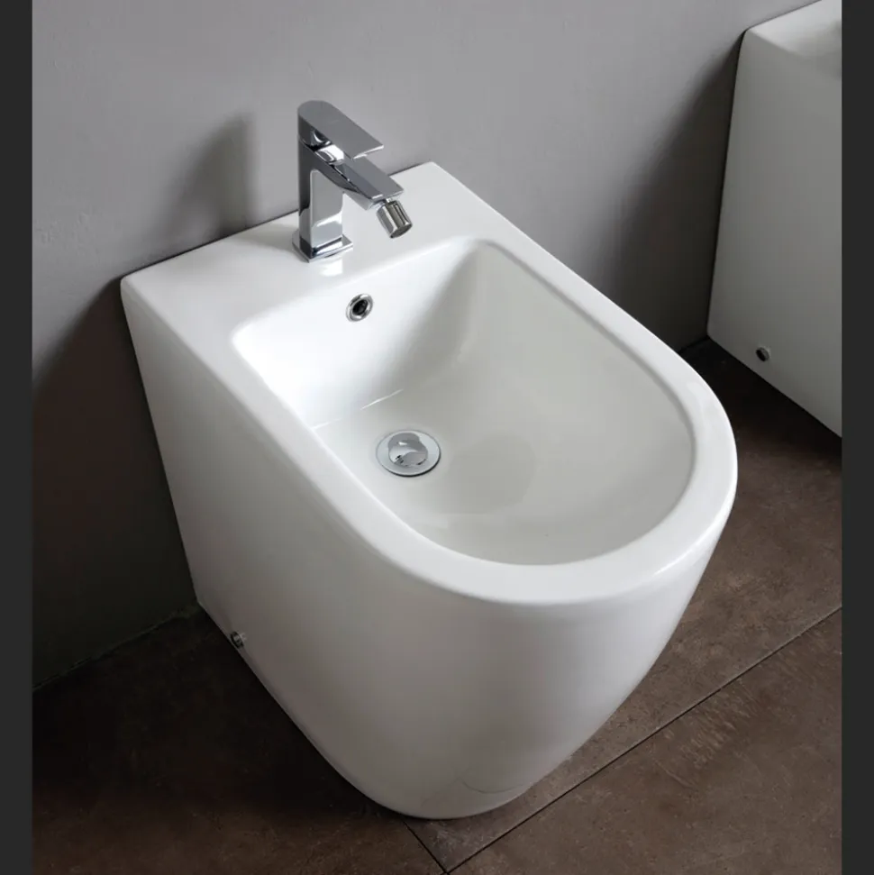 Bidet Monoforo con Scarico Traslato in Ceramica dal Design Moderno - Oleandro