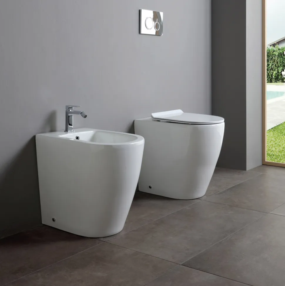 Bidet Monoforo con Scarico Traslato in Ceramica dal Design Moderno - Oleandro