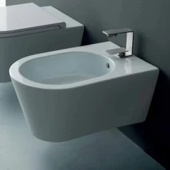 Bidet sospeso in ceramica di design Sun Round 57x37cm, made in Italy
