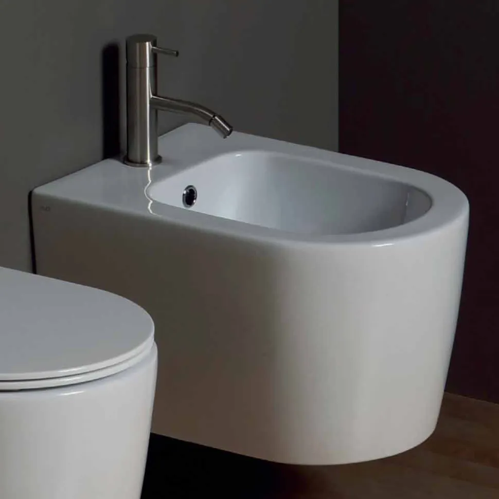 Bidet sospeso in ceramica moderno Shine Square 50x35cm, made in Italy