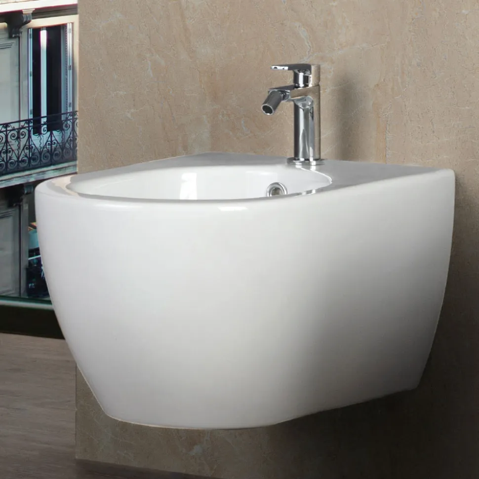 Bidet Sospeso Monoforo in Ceramica Bianca Resistente dal Design Moderno - Aster