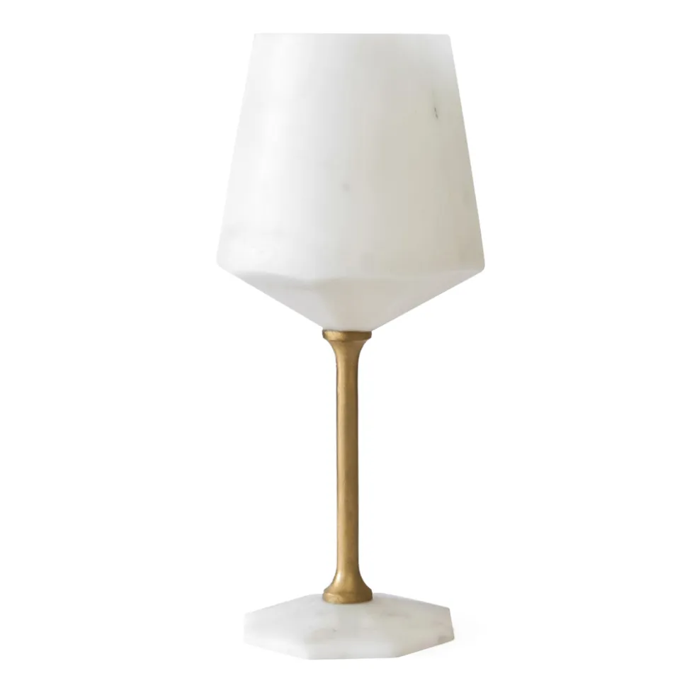 Calice da Vino in Marmo Bianco di Carrara Satinato e Ottone Design - Caglio
