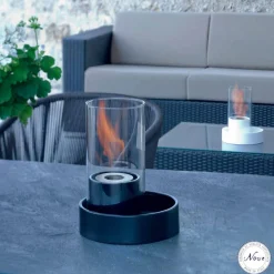 Caminetto a bioetanolo da tavolo in ceramica e vetro Jim, made in Italy