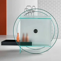 Carrello Bar in Vetro Extrachiaro con Ruote e Vassoio Estraibile - Pigolo