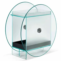 Carrello Bar in Vetro Extrachiaro con Ruote e Vassoio Estraibile - Pigolo