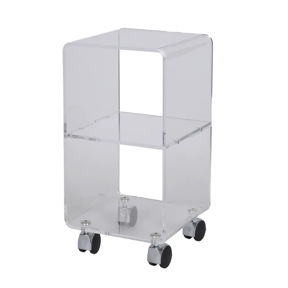Carrello Colonna in Cristallo Acrilico Trasparente 1 o 3 Ripiani - Minervo
