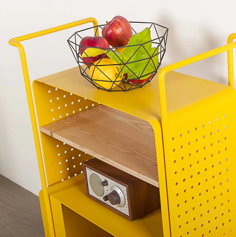 Carrello di Design in Acciaio con Piano in Frassino Made in Italy - Murella