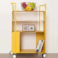 Carrello di Design in Acciaio con Piano in Frassino Made in Italy - Murella