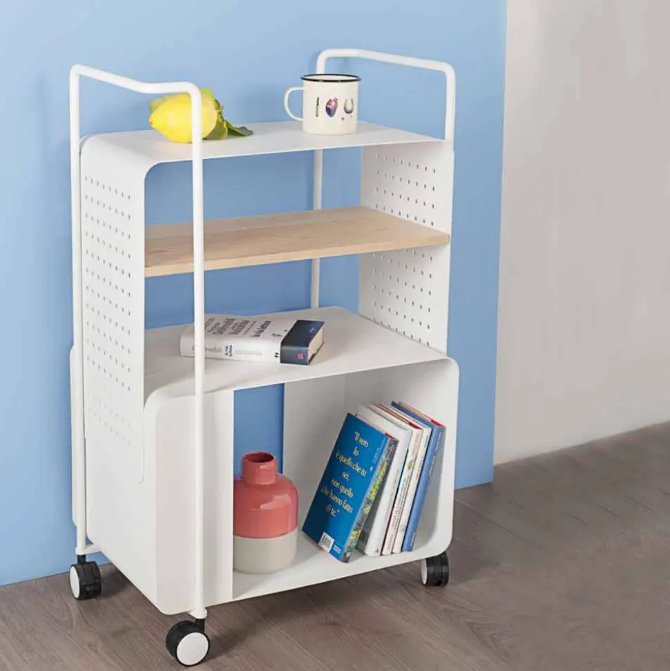 Carrello di Design in Acciaio con Piano in Frassino Made in Italy - Murella