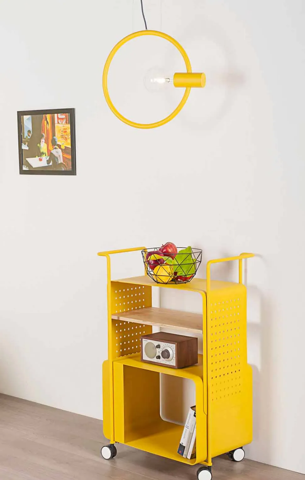 Carrello di Design in Acciaio con Piano in Frassino Made in Italy - Murella