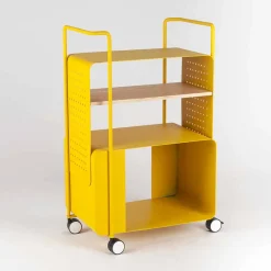Carrello di Design in Acciaio con Piano in Frassino Made in Italy - Murella