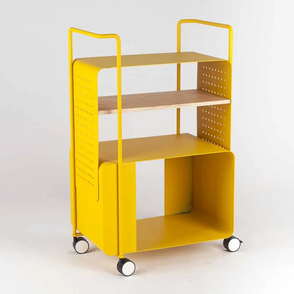 Carrello di Design in Acciaio con Piano in Frassino Made in Italy - Murella