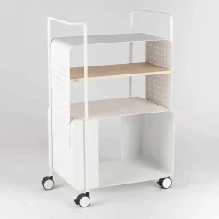 Carrello di Design in Acciaio con Piano in Frassino Made in Italy - Murella