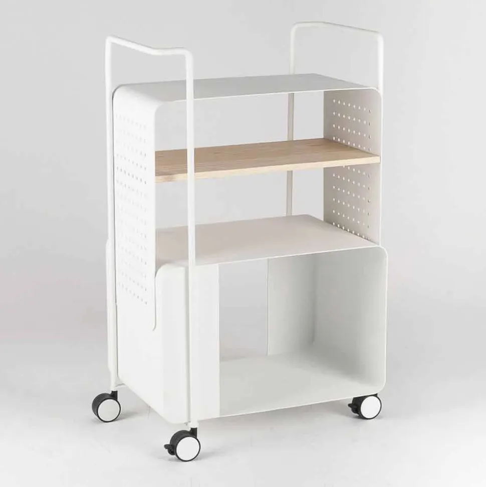 Carrello di Design in Acciaio con Piano in Frassino Made in Italy - Murella