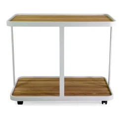Carrello in Alluminio di Diverse Finiture con Ruote e Piano in Teak - Tenda