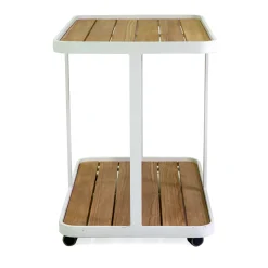 Carrello in Alluminio di Diverse Finiture con Ruote e Piano in Teak - Tenda