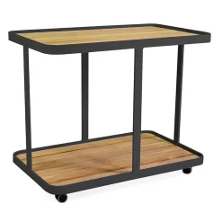 Carrello in Alluminio di Diverse Finiture con Ruote e Piano in Teak - Tenda
