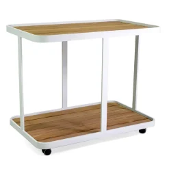 Carrello in Alluminio di Diverse Finiture con Ruote e Piano in Teak - Tenda
