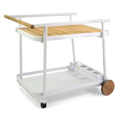Carrello in Alluminio di Diverse Finiture con Ruote e Dettagli in Teak - Tenda