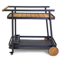 Carrello in Alluminio di Diverse Finiture con Ruote e Dettagli in Teak - Tenda