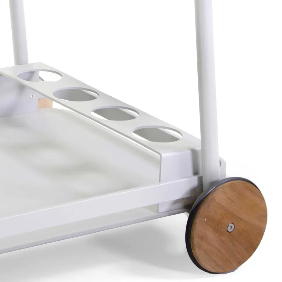 Carrello in Alluminio di Diverse Finiture con Ruote e Dettagli in Teak - Tenda