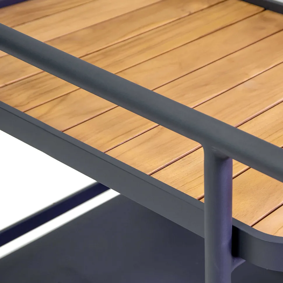 Carrello in Alluminio di Diverse Finiture con Ruote e Dettagli in Teak - Tenda