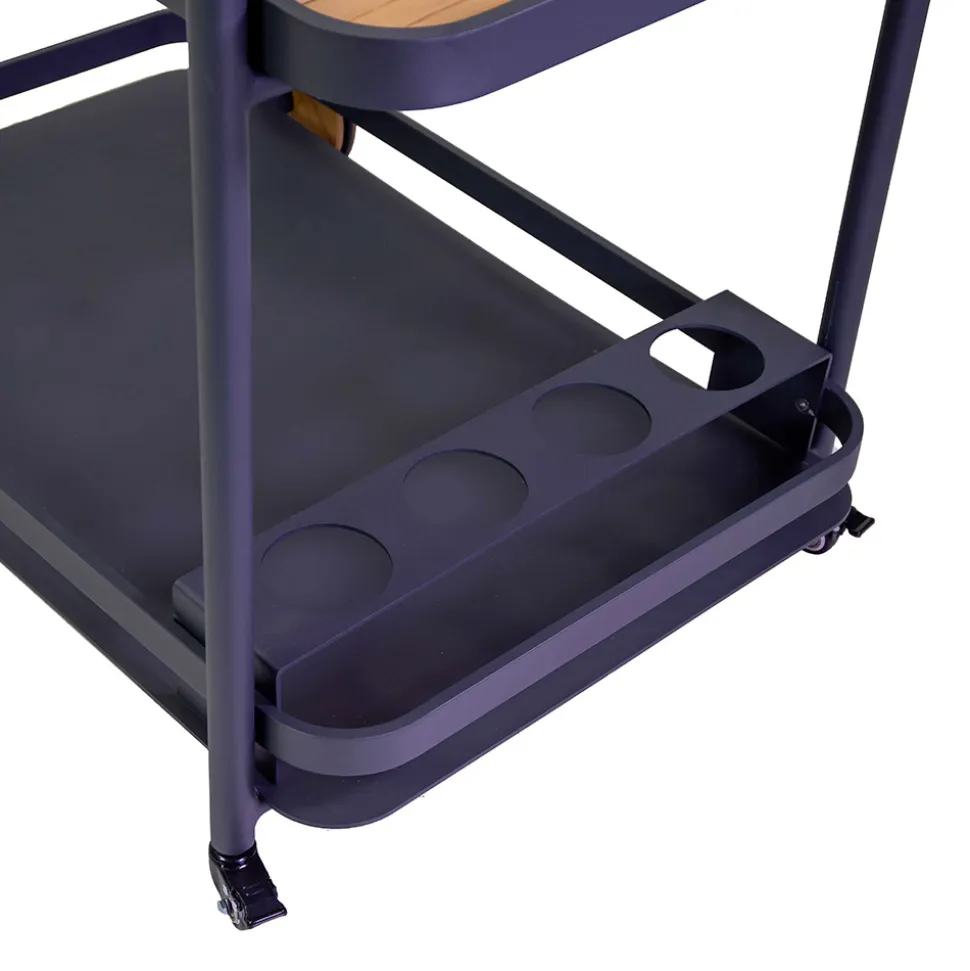Carrello in Alluminio di Diverse Finiture con Ruote e Dettagli in Teak - Tenda